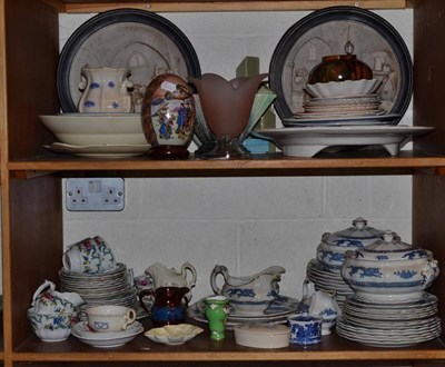 Lot 158 - Two shelves of ceramics including a Booths blue and white part dinner service, Japanese egg,...