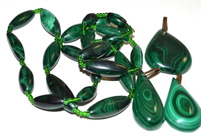 Lot 181 - Malachite necklace and three pendants and two other pendants, Zambia 1970