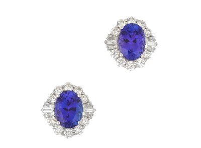 Lot 2075 - A Pair of Tanzanite and Diamond Cluster...