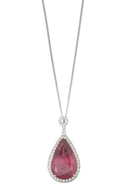 Lot 2041 - A Pink Tourmaline and Diamond Cluster Pendant...