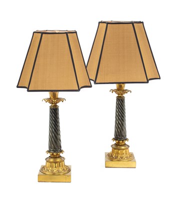 Lot 364 - A Pair of Gilt and Patinated Metal Lamp Bases,...