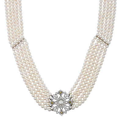 Lot 2286 - A Cultured Pearl Five Row Choker, with A...