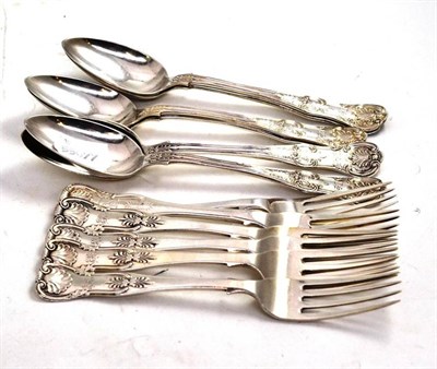 Lot 229 - Set of six Victorian Scottish silver dessert forks and a set of six Victorian Scottish silver...