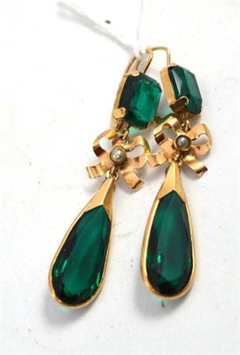 Lot 234 - A pair of green paste drop earrings