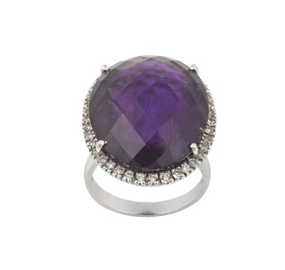 Lot 2317 - An 18 Carat White Gold Amethyst and Diamond...