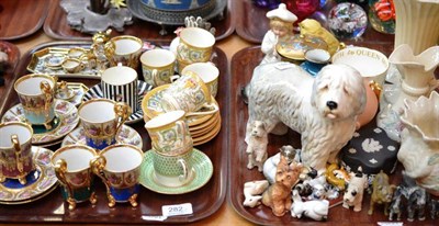 Lot 282 - Two trays including Belleek, Royal Worcester, spelter dogs, etc