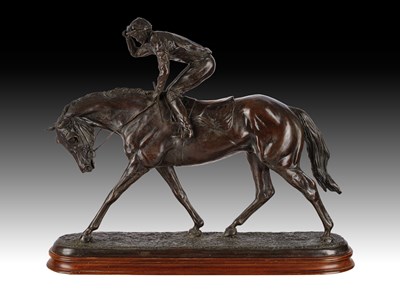 Lot 1139 - Gill Parker (b.1957) Racehorse with jockey up...