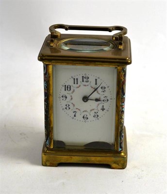 Lot 294 - A champleve brass carriage timepiece, with travelling case