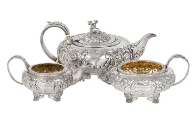 Lot 2136 - A Three-Piece George IV Silver Tea-Service