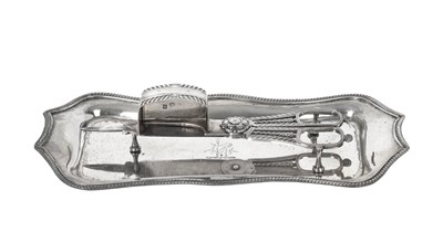 Lot 2008 - A George III Silver Snuffer-Tray and a Pair of George IV Silver Candle-Snuffers