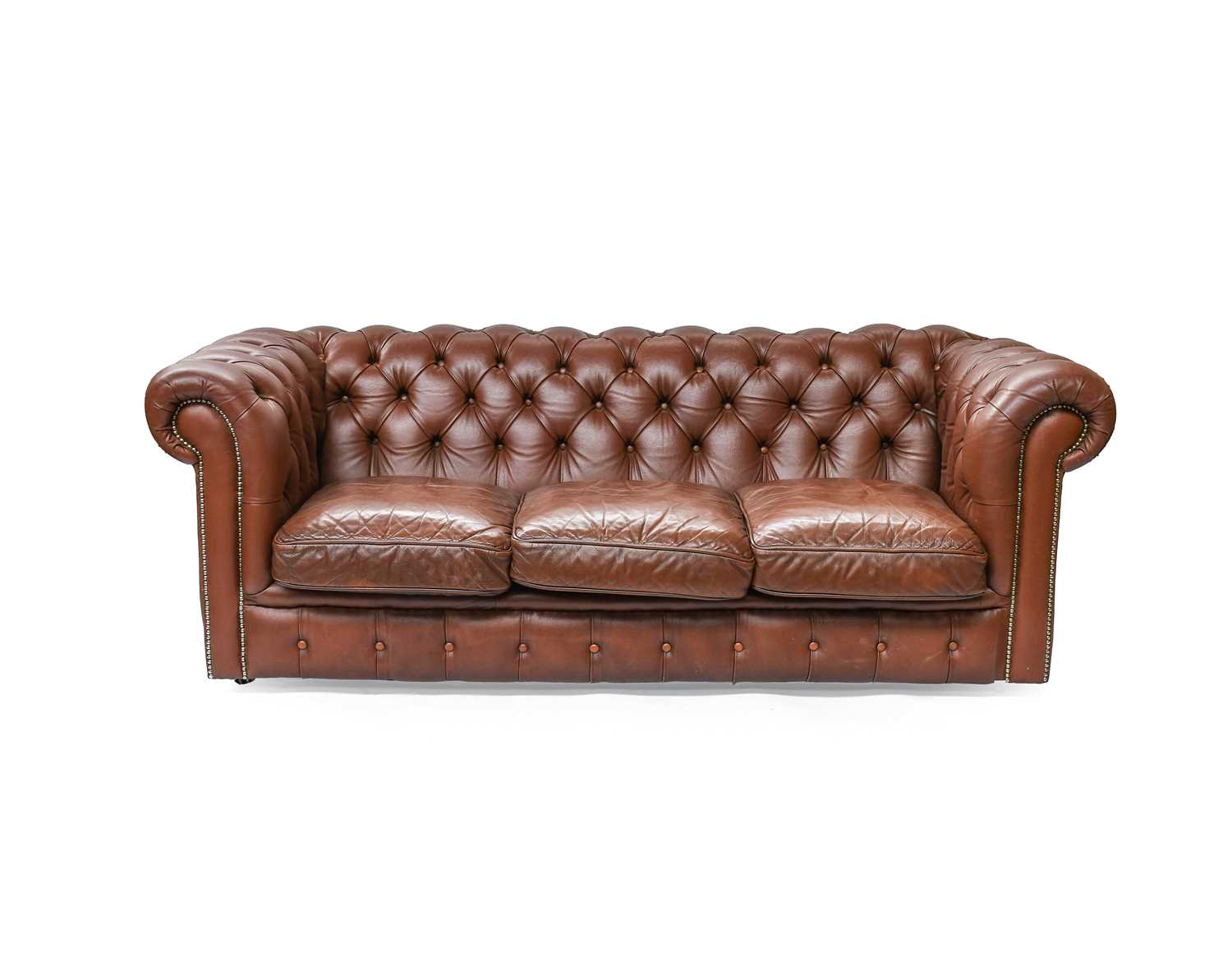 Lot 1363 - Three Seater Brown Leather Chesterfield