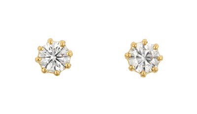 Lot 2114 - A Pair of Diamond Solitaire Earrings the round...
