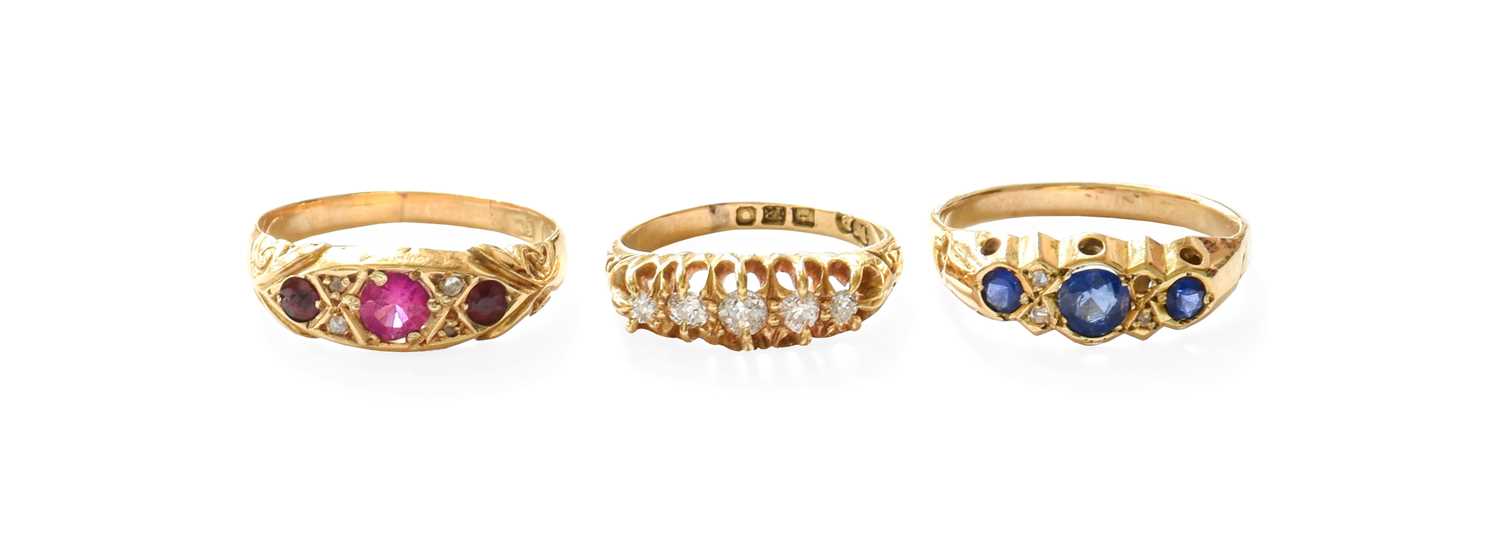 Lot 345 - An 18 Carat Gold Diamond Five Stone Ring,...