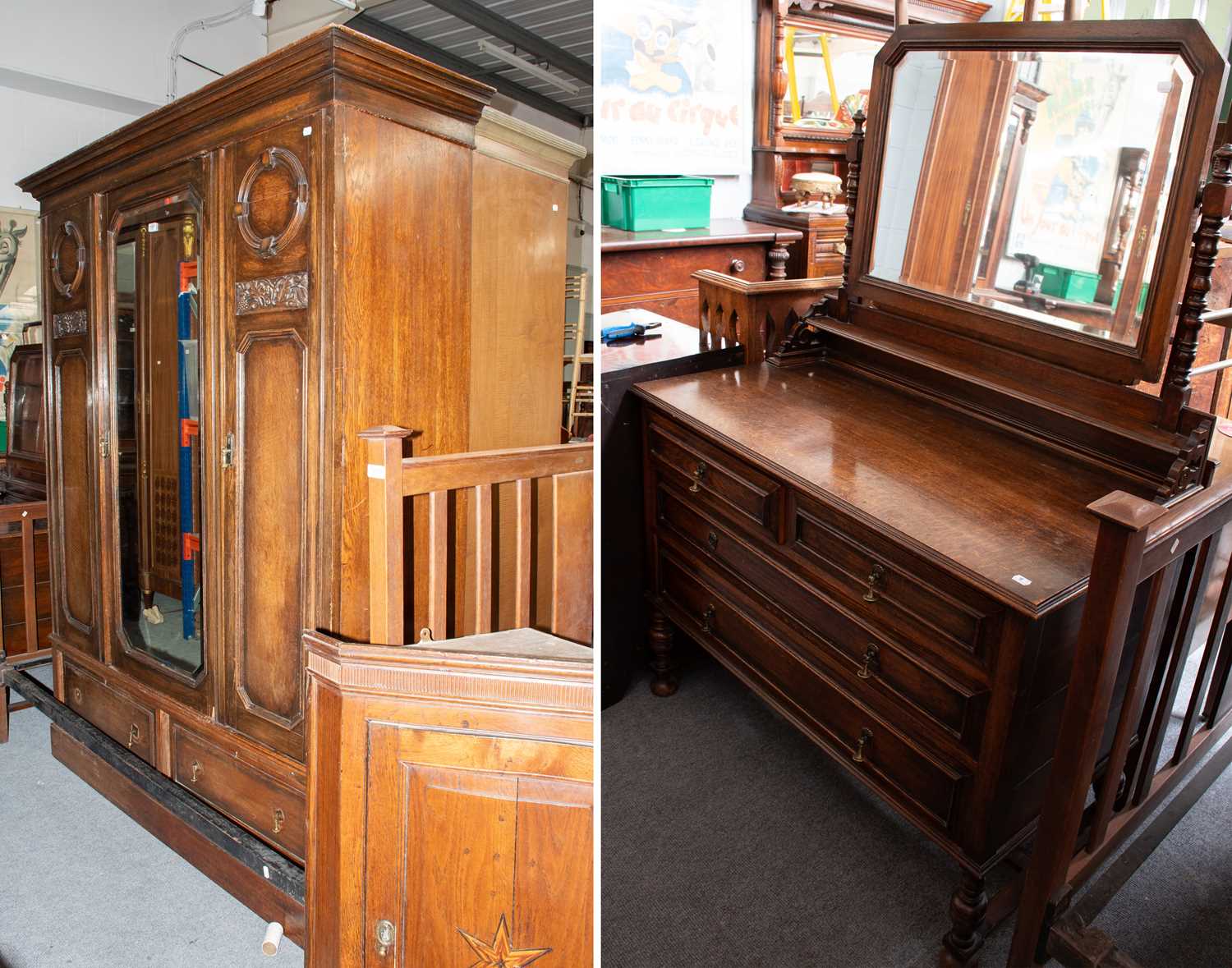 Lot 1260 - A 1920s/ 30s Oak Two Piece Bedroom Suite,...