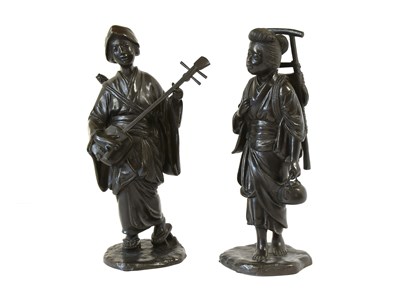 Lot 224 - A Pair of Japanese Bronze Figures of Maidens,...