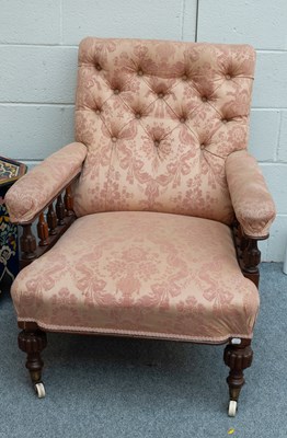 Lot 597 - A Victorian Buttoned Armchair, with boldly...