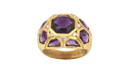 Lot 2320 - An Amethyst and Diamond Ring of abstract...