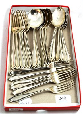 Lot 349 - A quantity of assorted silver flatware comprising: six soup spoons, six dessert spoons, six...