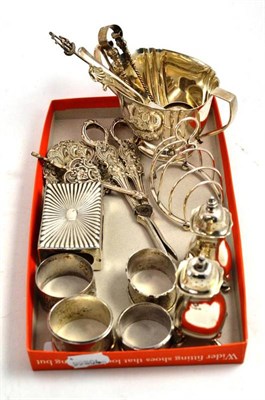 Lot 350 - Quantity of assorted silver, napkin rings, sugar basin, pepperette etc