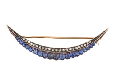 Lot 2068 - A Sapphire and Diamond Crescent Brooch, circa...