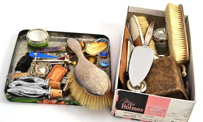 Lot 357 - Box of assorted silver, dressing table pieces, Norwegian enamel spoons etc