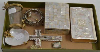 Lot 360 - Mother-of-pearl covered bible, mother-of-pearl box and other decorative items