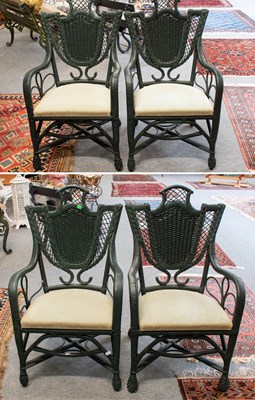 Lot 1216 - Four Green Painted Rattan Chairs