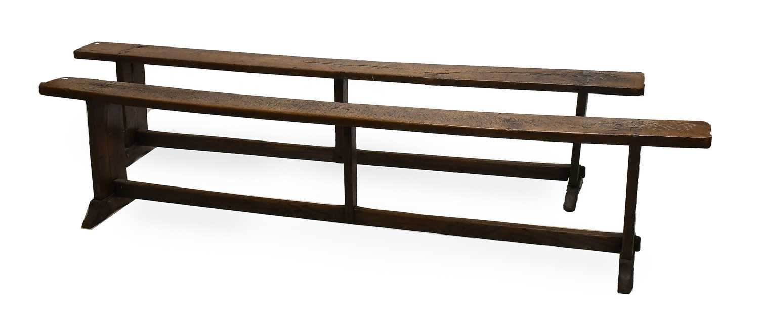 Lot 645 - A Pair of Primitive Joined Oak Long Benches,