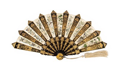 Lot 174 - A Chinese Silk and Lacquer Fan, mid 19th...