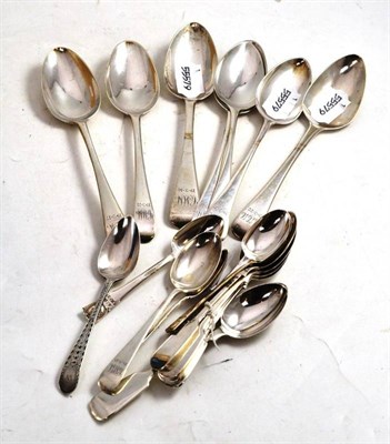 Lot 371 - Seven silver dessert spoons and twelve assorted teaspoons