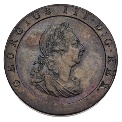 Lot 132 - George III, 'Cartwheel' Penny 1797, 10 leaves...