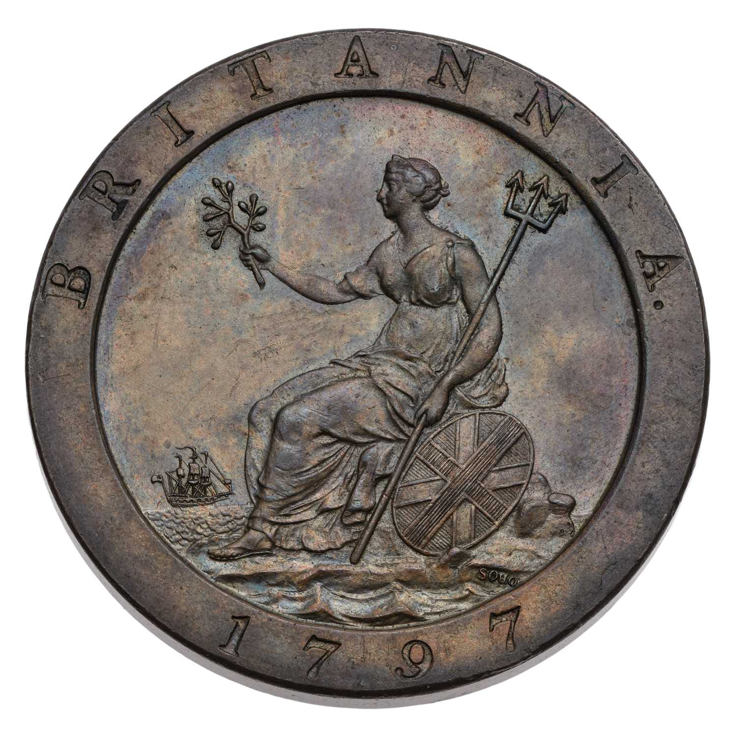 Lot 132 - George III, 'Cartwheel' Penny 1797, 10 leaves...