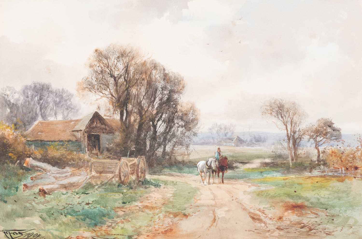 Lot 1055 - Henry Charles Fox (1855-1929) "Lane scene with...