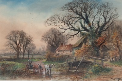 Lot 1055 - Henry Charles Fox (1855-1929) "Lane scene with...