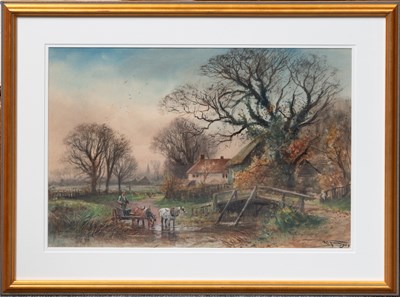 Lot 1055 - Henry Charles Fox (1855-1929) "Lane scene with...