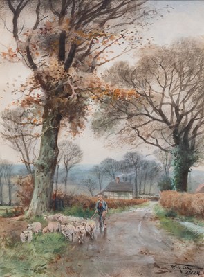 Lot 1055 - Henry Charles Fox (1855-1929) "Lane scene with...