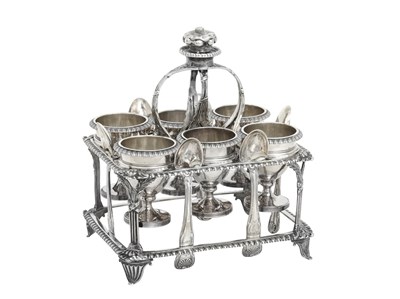Lot 2153 - A George III Silver Egg-Cruet and Six Egg-Spoons