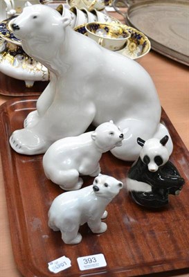 Lot 393 - Russian porcelain polar bear and cub, Russian panda and a Copenhagen polar bear cub