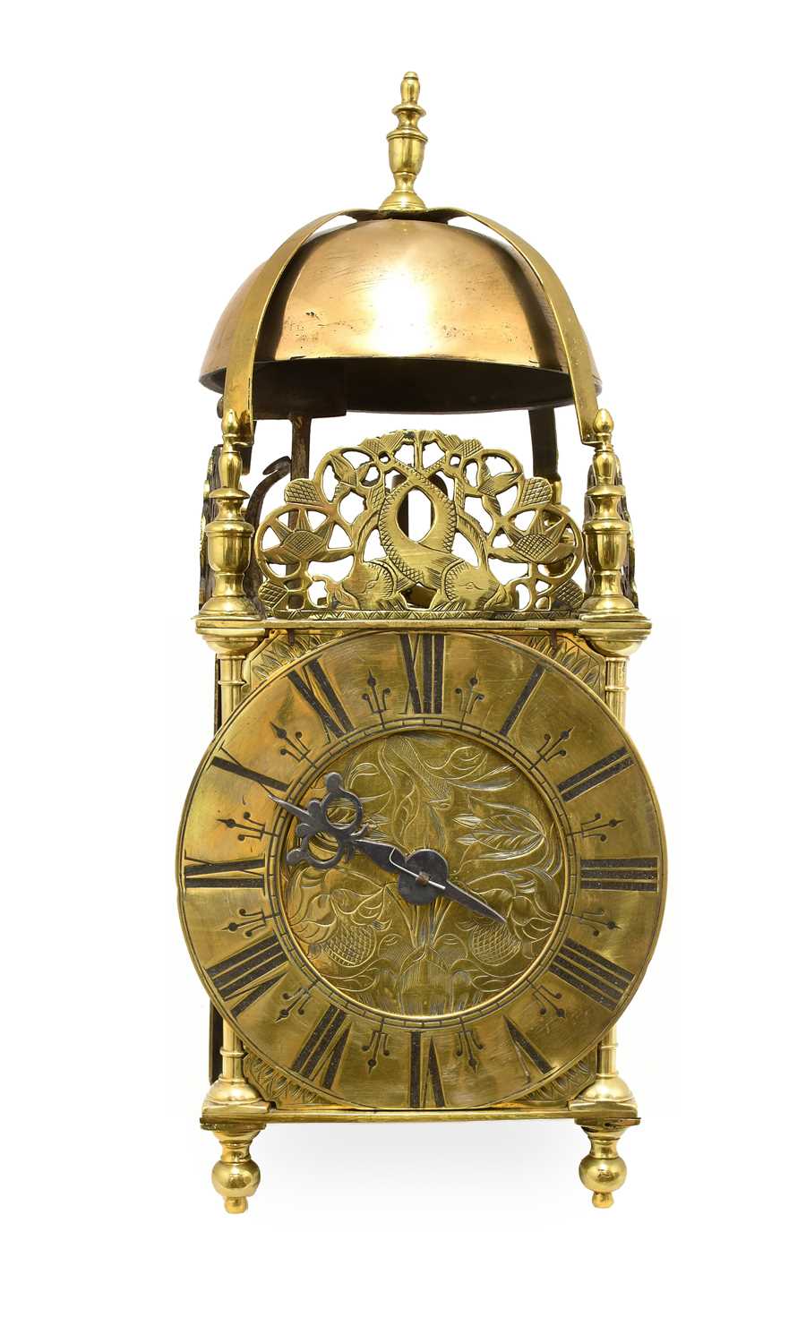 Unsigned Click Lot 390 - A Brass Striking Lantern Clock, Unsigned,