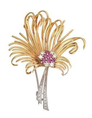 Lot 2294 - A Ruby and Diamond Spray Brooch a cluster set...