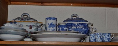 Lot 403 - A shelf of blue and white china including tureens, meat plates etc