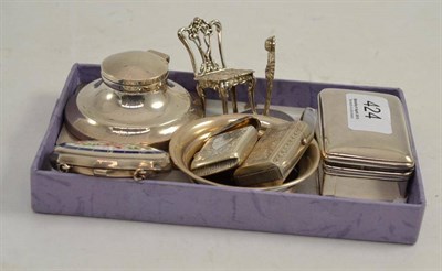 Lot 424 - A silver and enamel purse, a miniature chair, compact, knife, etc