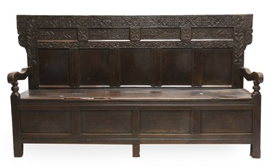 Lot 433 - A Charles II Joined Oak Box Settle, probably...