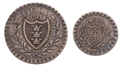 Lot 484 - 2x 19th Century Silver Tokens, Hull issues,...