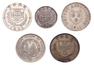 Lot 486 - 5x 19th Century Silver Tokens, Yorkshire...