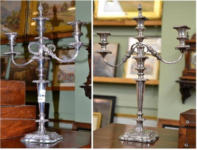 Lot 430 - A pair of silver plated two branch candelabrum