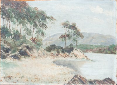 Lot 1044 - J* Tucker (19th century) Lake scene at sunset,...