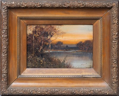 Lot 1044 - J* Tucker (19th century) Lake scene at sunset,...