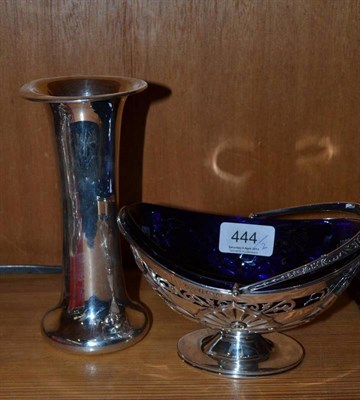 Lot 444 - A loaded silver vase and a silver basket with blue glass liner