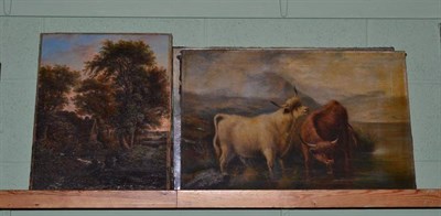 Lot 458 - English school unframed oil on canvas and pair of Highland oils